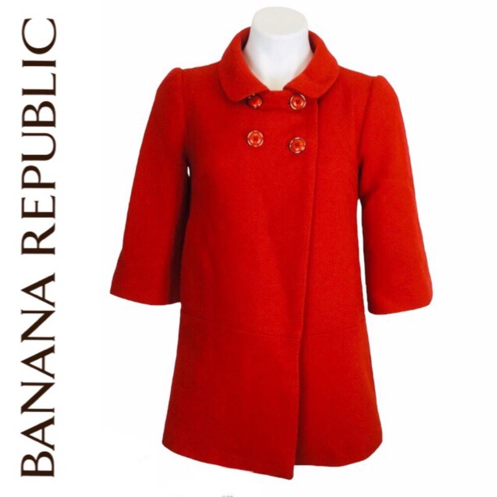 Banana Republic Peacoat Wool Cotton Blend Red Orange Cape Jacket Small